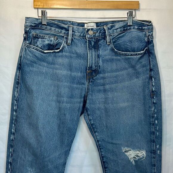 Frame Jeans Mens 34 Blue L Homme Slim Light Wash Distressed Straight Leg 34 - Picture 2 of 13